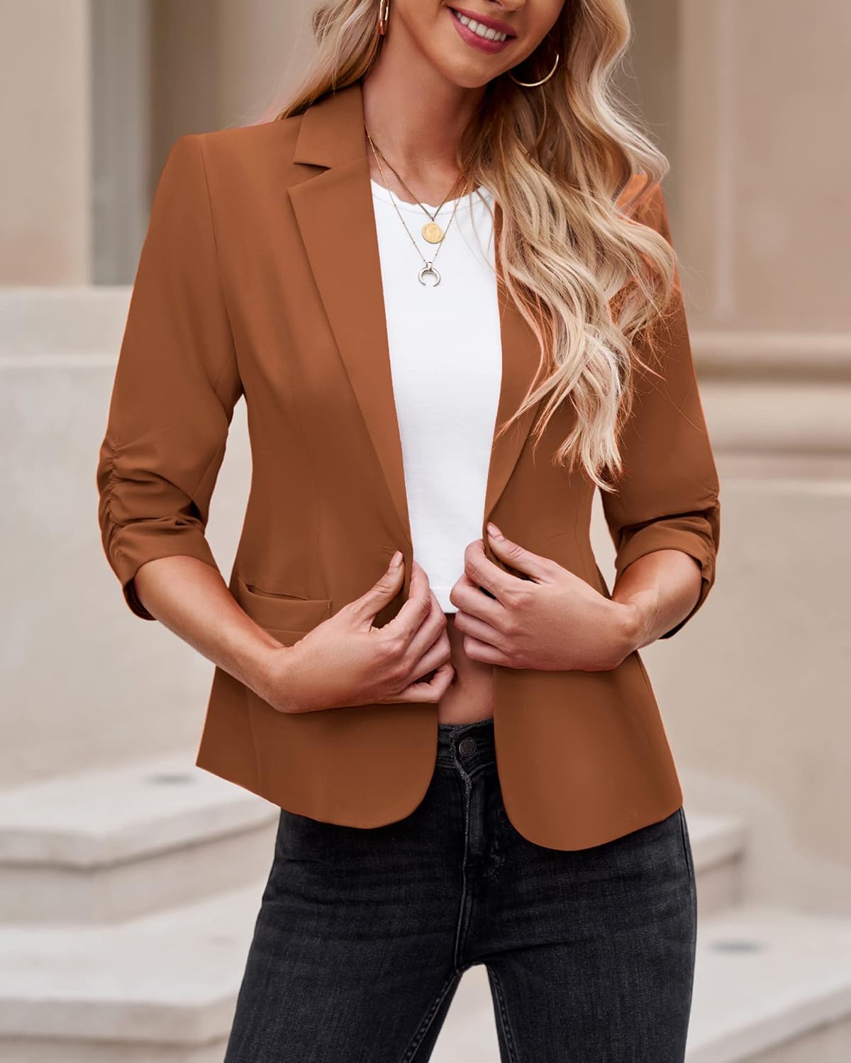 LookbookStore Blazers for Women Suit Jackets Dressy 3/4 Sleeve Blazer Business Casual Outfits for Work - Image 2
