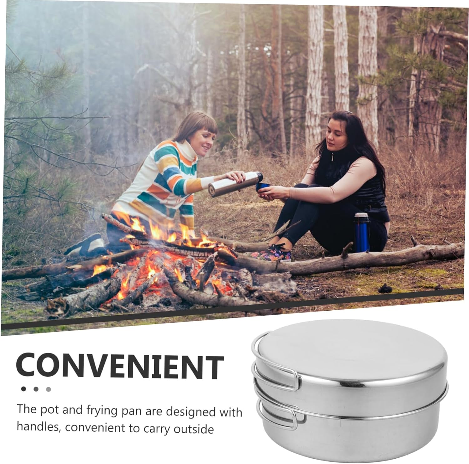 2-3 Person Camping Cooking Set Stainless Steel Pot Pan Set Outdoor Cookware Picnic Pot Pan Portable Cooking Utensils
