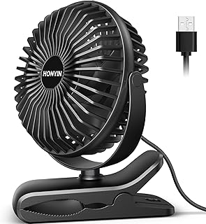 HONYIN 720° Rotation Small Desk & Clip on Fan with Sturdy Clamp, 3 Speeds, Quiet Little Personal Cooling Fan by USB Plug In, for Bedroom Office Desktop Treadmill