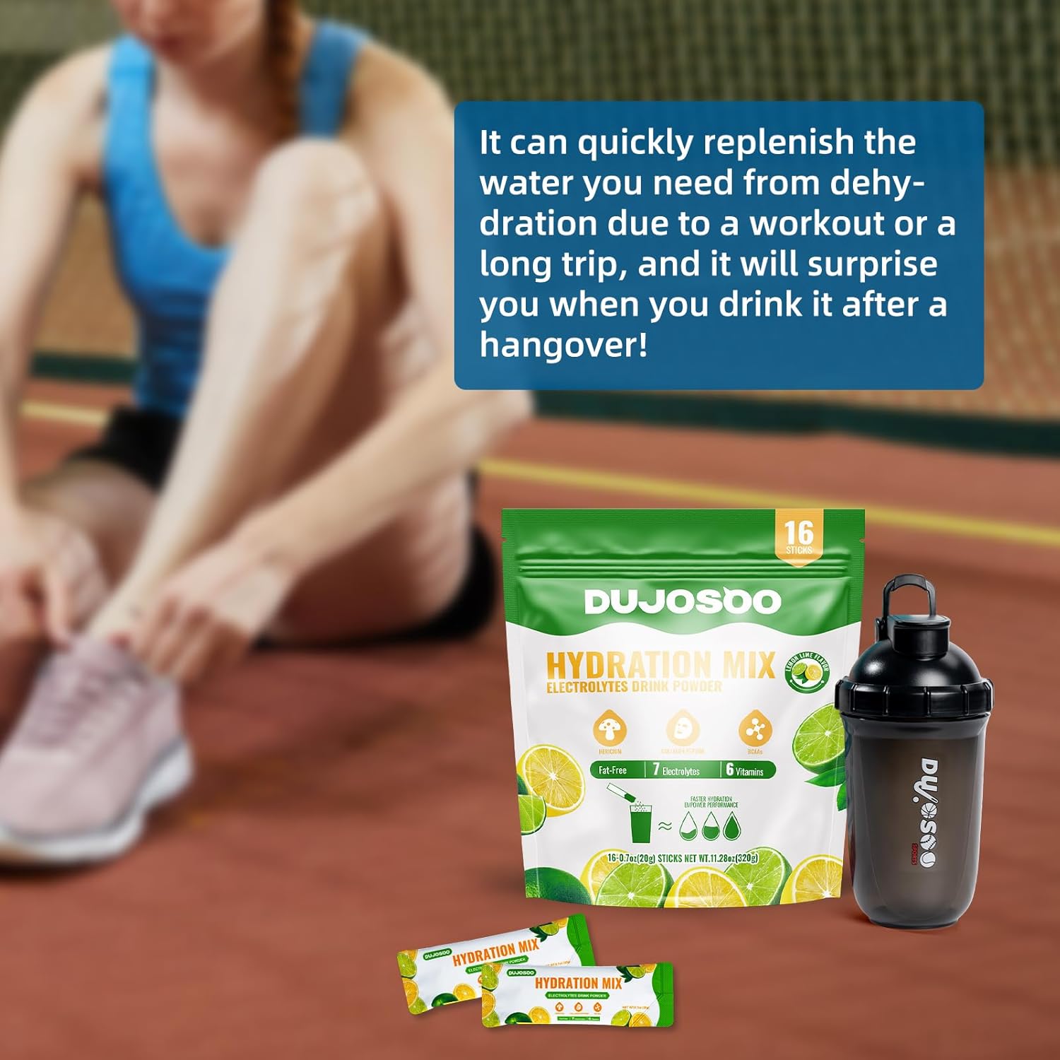Electrolyte Powder, Sugar Free Lemon Flavor, 7 Electrolytes & 6 Vitamins, with Lion's Mane, Collagen, BCAA, Keto Friendly, Vegan, Non-GMO, 11.28oz(16 Sticks)
