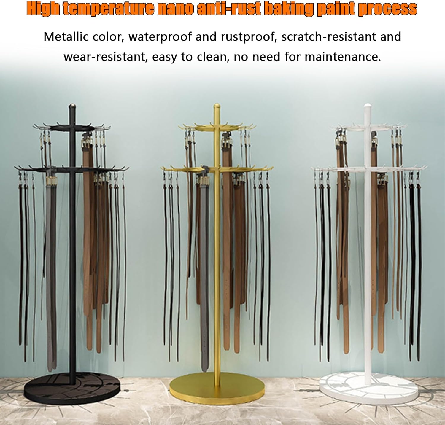 Floor Standing Belt Hangers, Belt Rack, Tie Rack, Scarf Rack, Purse Rack, Display Stand for Ties, Scarf, Shawls, Purse White