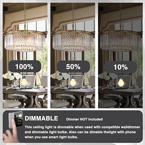 Miniatura 6 de Candelabro moderno de cristal para comedor, sala de estar, 8 luces, 3 niveles con forma de gota de lluvia (dorado, diámetro de 20 pulgadas)