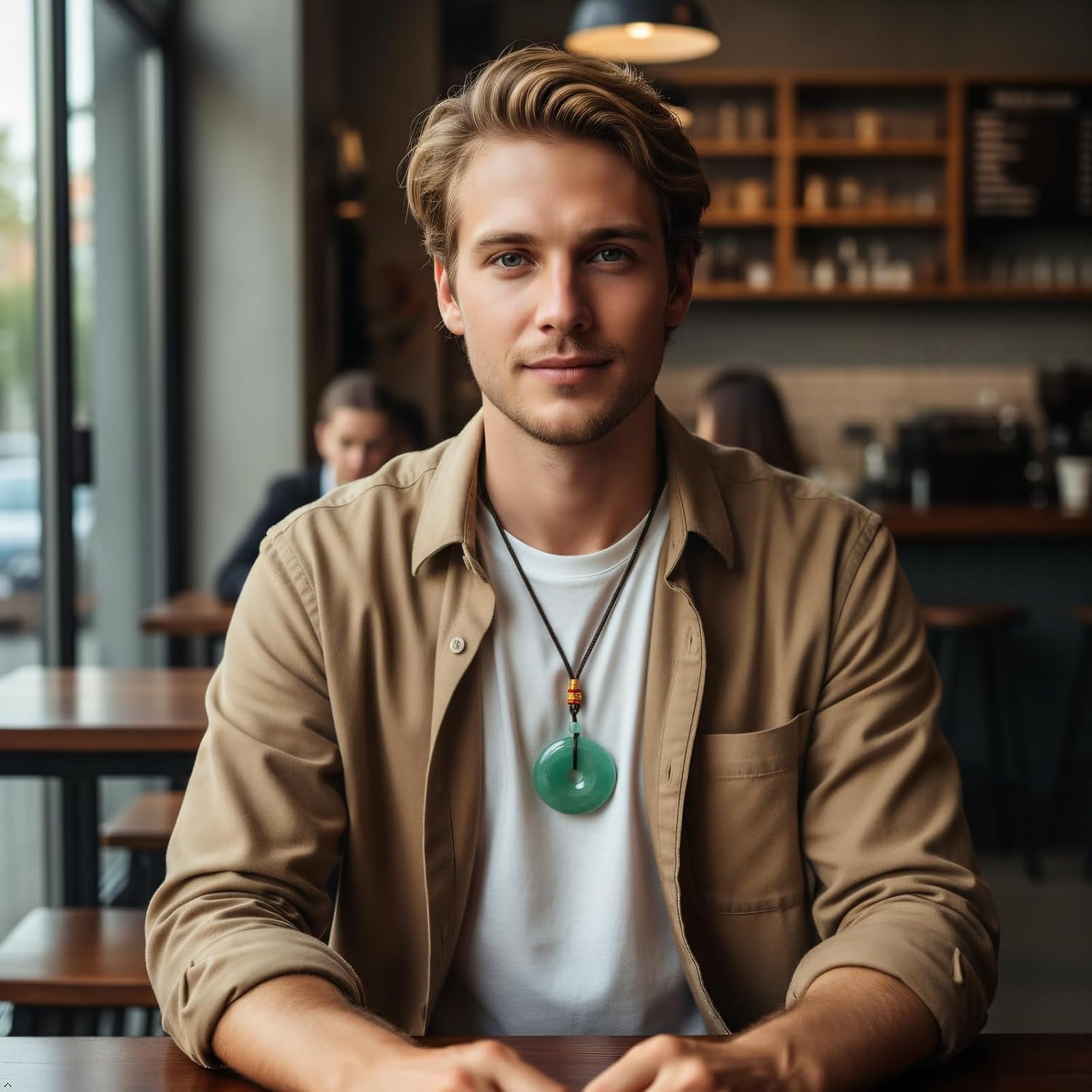 SUNYIK Natural Gemstone Lucky Coin Stone Pendant Necklace for Women Men, Healing Crystal Dount Amulet Necklace for Unisex Adjustable - Image 3