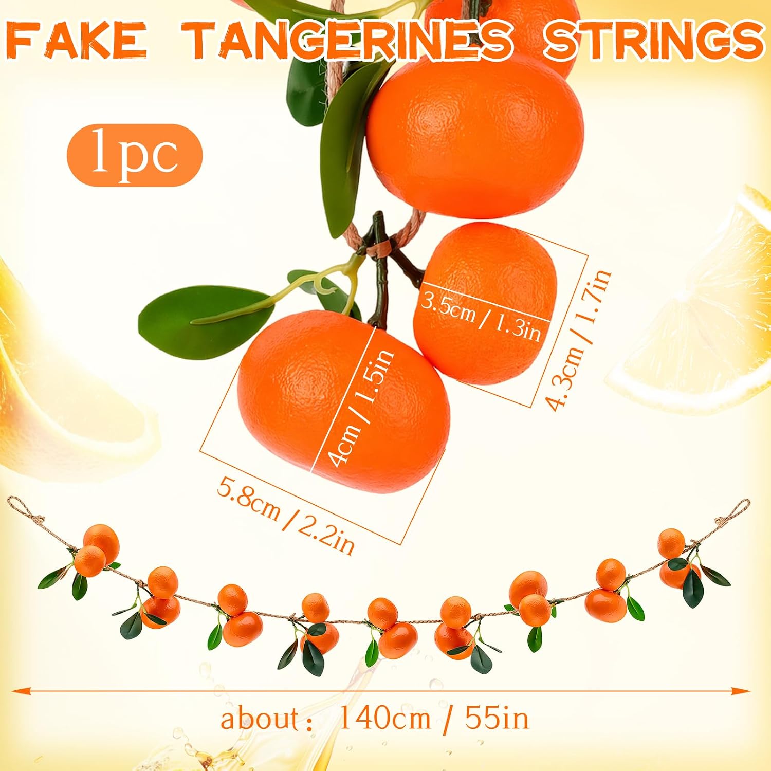 Gresorth 55" Artificial Hanging Oranges String Garland Decor - 1 Pc