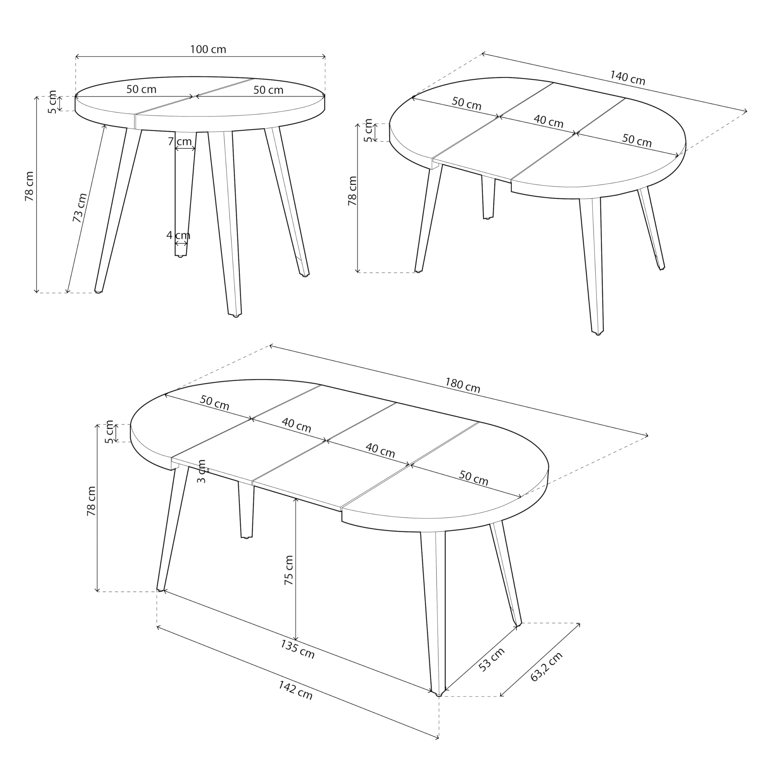 Adec Group Berg, Mesa de Comedor Redonda Extensible, Mesa 2 Tramos, Acabado en Roble y Blanco, Medidas: 100-140 - 180 cm (Largo) x 100 cm (Ancho) x 78 cm (Alto)