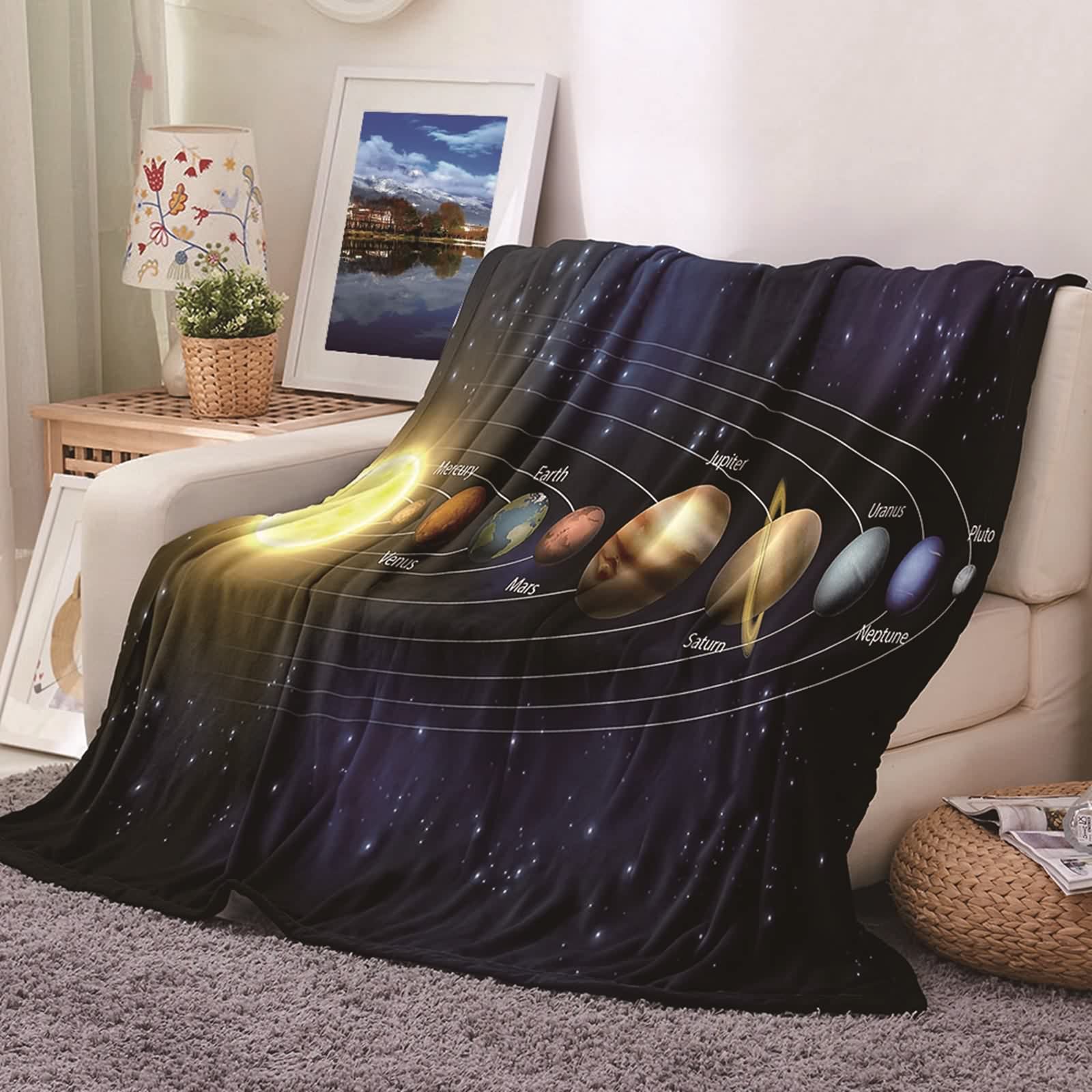 Couverture polaire en flannel bleue et brune KnSam 100x150cm pour lit et canapé