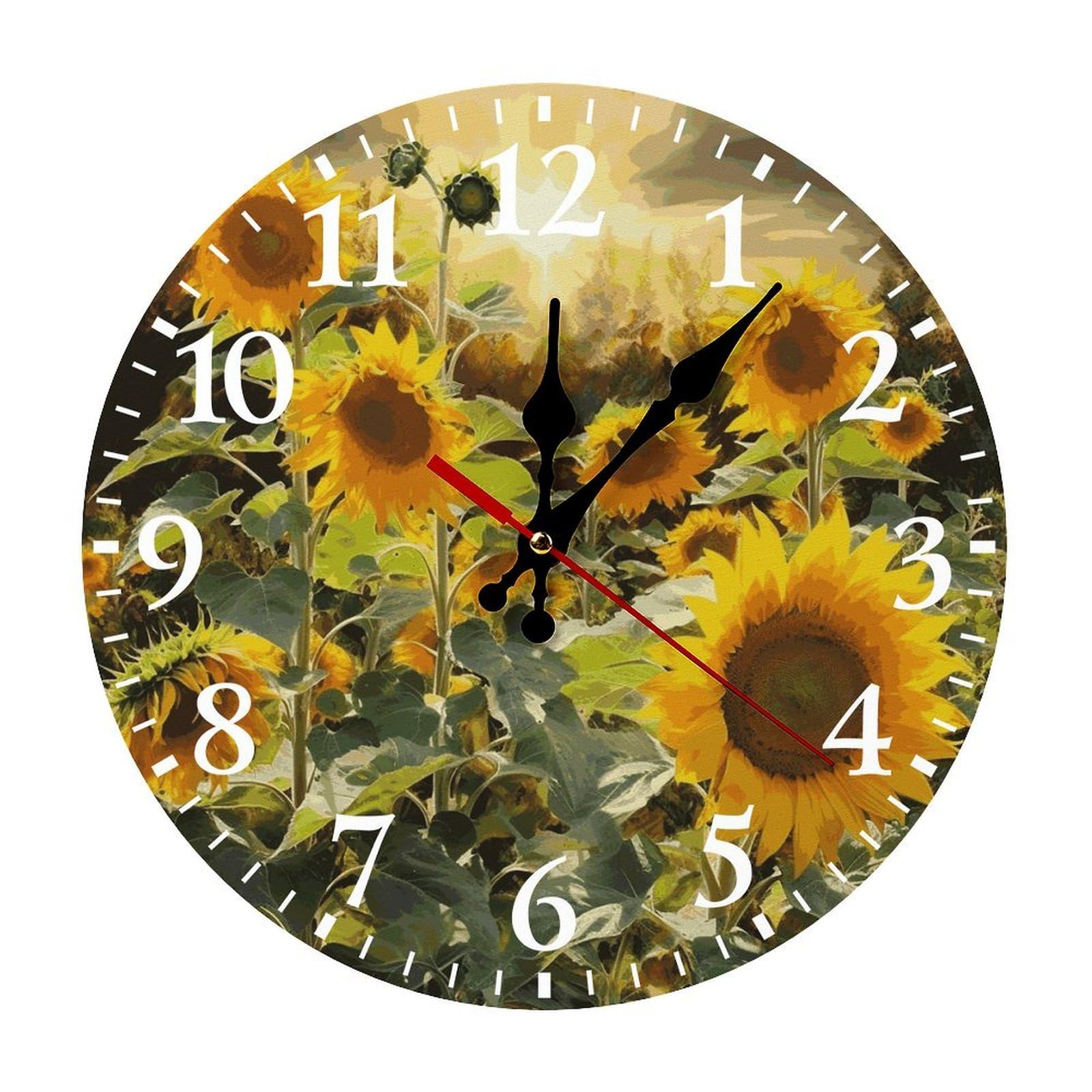 Horloge silencieuse sans tic-tac Sunflowers After Rain 30cm avec chiffres arabes