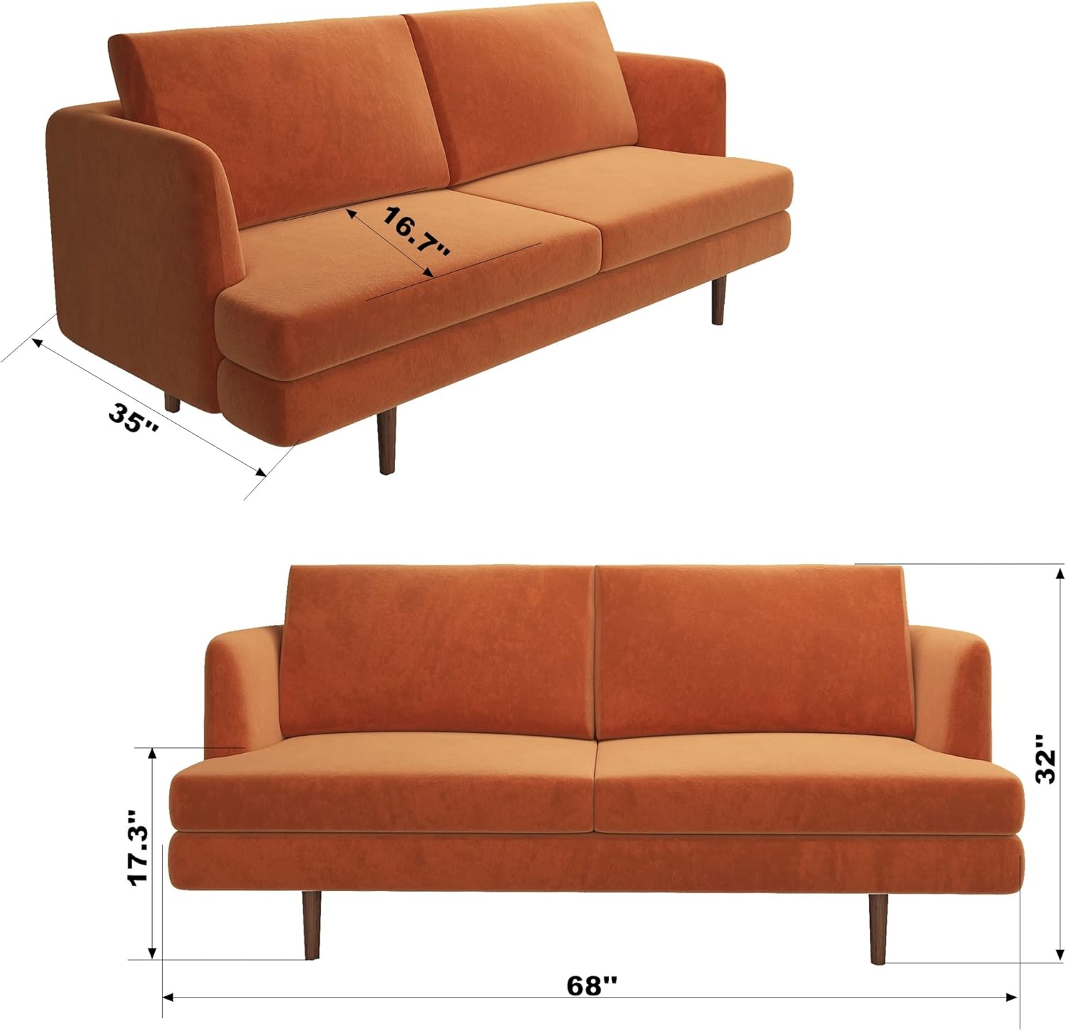 Buy Velvet Tufted Couch, 68inch Modern Upholstered Sleeper Sofa, Comfy