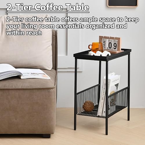 Miniatura 4 de JATIBOSH Mesa de Café Creativa Mesa Auxiliar Salón Pequeño Sofá Mini Mesa de Centro Dormitorio Cabecera Sencilla Doble Estante Mesa Móvil para