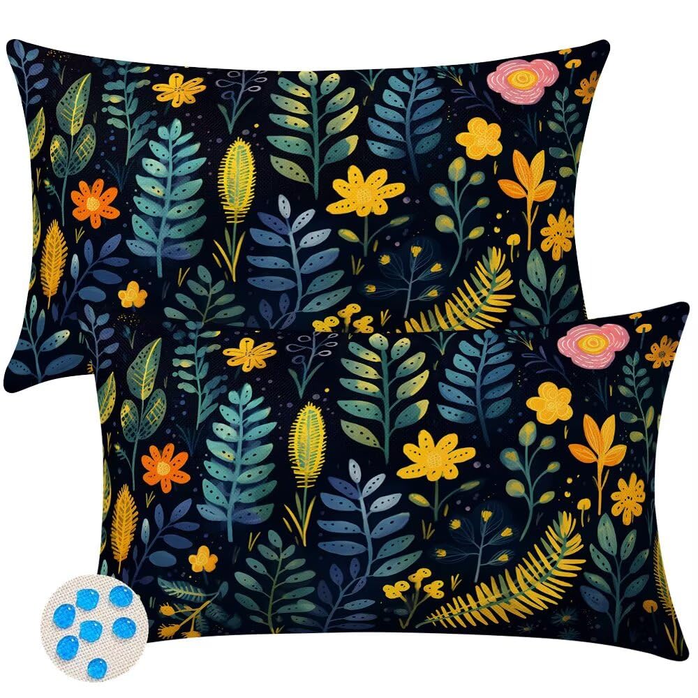 Outdoor Cushions Waterproof Cushion Covers 20cm x 30cm Pack of 2 Summer Garden Cushion Cover Spring Plants Throw Pillow Covers 8 x 12 Inch Outdoor Pillowcase for Garden Furniture Living Room -SC386