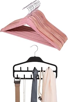Belt Hanger Rack Holder and Solid Cedar Hangers for Closet 12 Pack