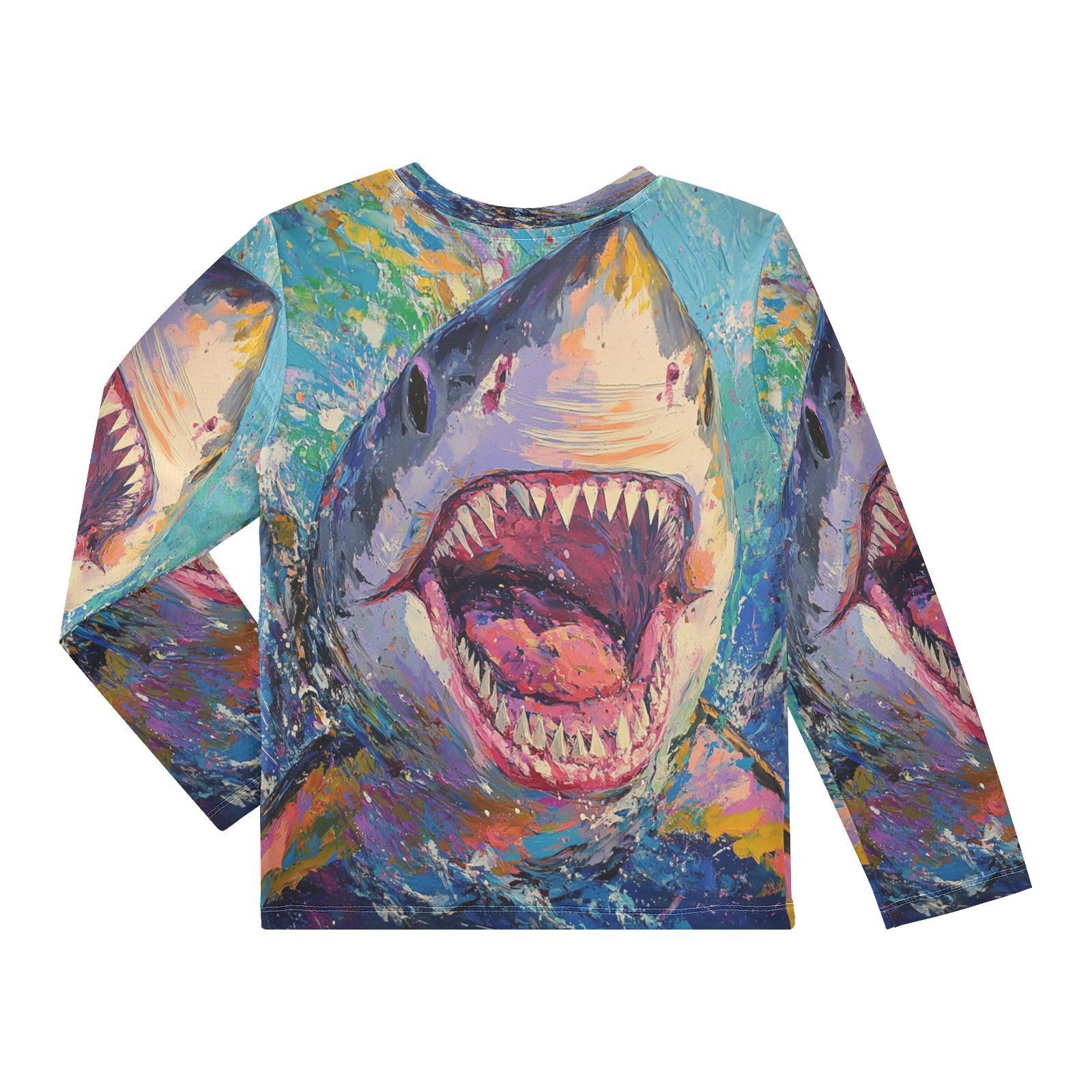 Shark Teal Rash Guard Shirt for Boys Sun Protection Shirt for Running Swiming Pool UPF50+ 7-8T