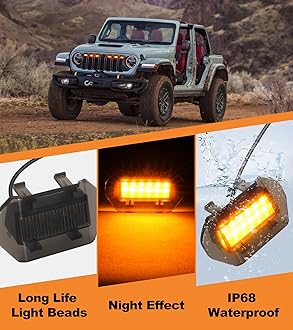 Grill Lights for Jeep Wrangler JL JLU Front Bumper Grille LED Running Marker Lamp Accessories (Amber, 2024-2025)