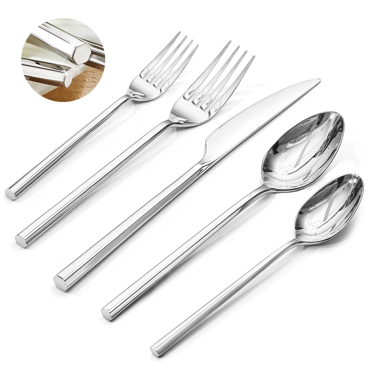 HIKAA 30-Teiliges Luxuriöses 18/10 Edelstahl Besteck Set 6 Personen | Spülmaschinenfest, Hexagonale Griffe für Cutlery Set, Hochglanz & Rostfrei, Elegantes Bestecksets für Zuhause & Hochzeit