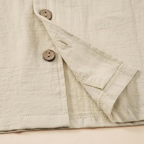 Miniatura 5 de Weixinbuy Conjunto de ropa para bebé niño, traje de verano de algodón y lino, manga corta, camiseta con bolsillo superior y botones