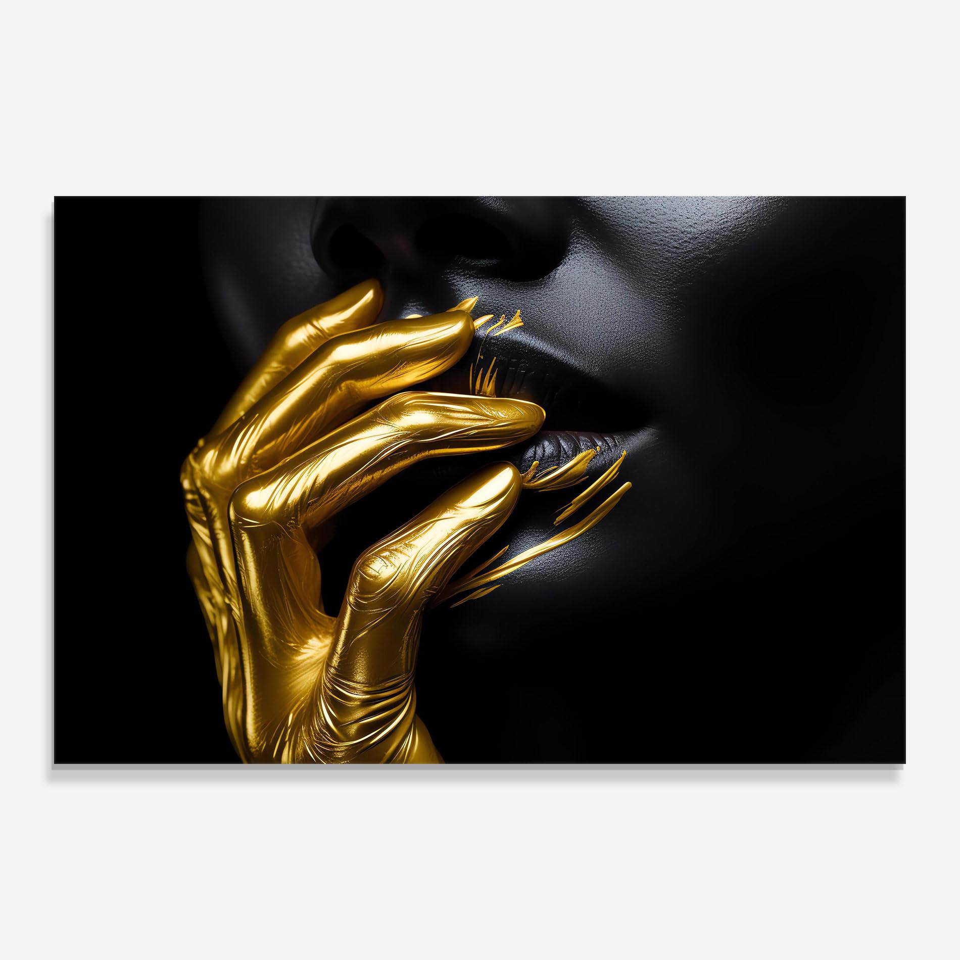 ARTHUB® Moderne impression sur verre 70x100 cm, 4mm verre trempé | Tableau en verre salon et chambre, Décoration murale moderne, Décoration intérieure, femmes, Gold Small Hand