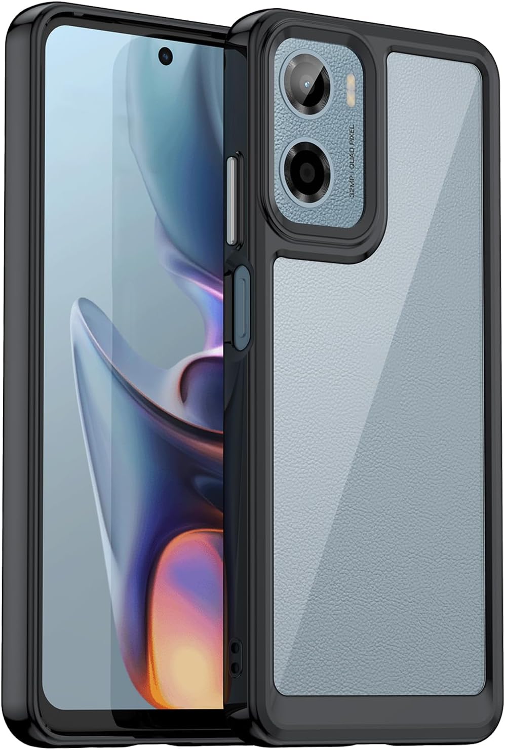 FINON for MOTO G05 Case Cover, Smartphone Case, Clear, Clear Case, Hybrid Case, Fingerprint Authentication Possible Model, Shockproof, Simple (Black)