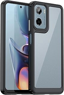 FINON for MOTO G05 用 ケース カバー スマホケース クリア クリアケース ハイブリッドケース 指紋認証可能モデル 耐衝撃 シンプル (ブラック)