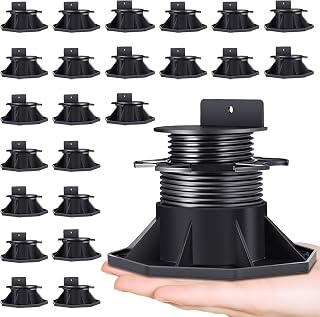 24 Pack Adjustable Deck Support Pedestal Deck Foundation Base Support,Used for Floating Deck Platform Deck Floor Height Adjustment Raising, Adjustment Raising from 2-3/8" to 5-1/2", Black