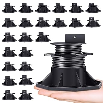24 Pack Adjustable Deck Support Pedestal Deck Foundation Base Support,Used for Floating Deck Platform Deck Floor Height Adjustment Raising, Adjustment Raising from 2-3/8" to 5-1/2", Black