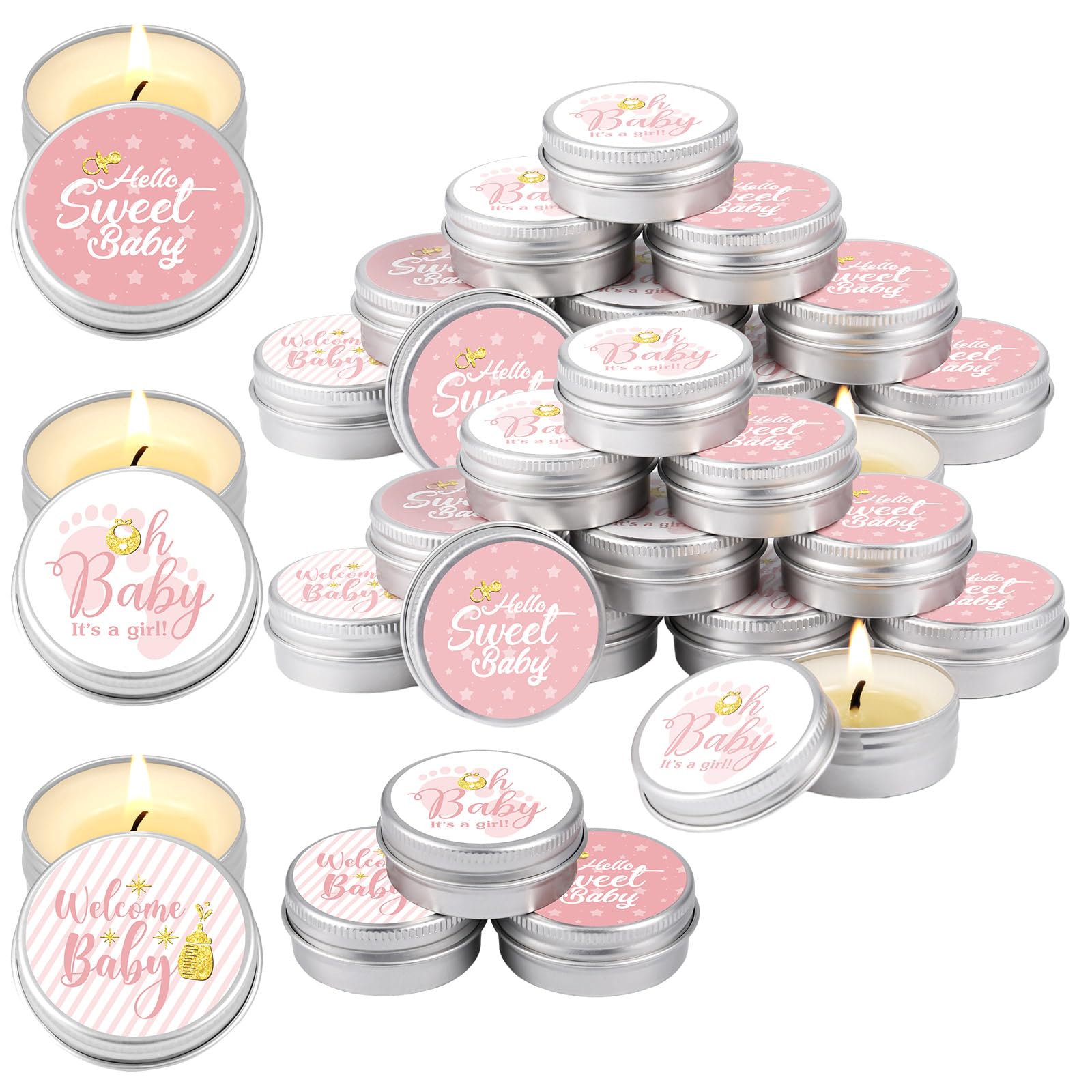 24 Pcs Baby Shower Candles Favors Lavender Scented Gender Reveal Candles Gifts Rustic Tea Light Candle Aromatherapy Candle for Home (Romantic)
