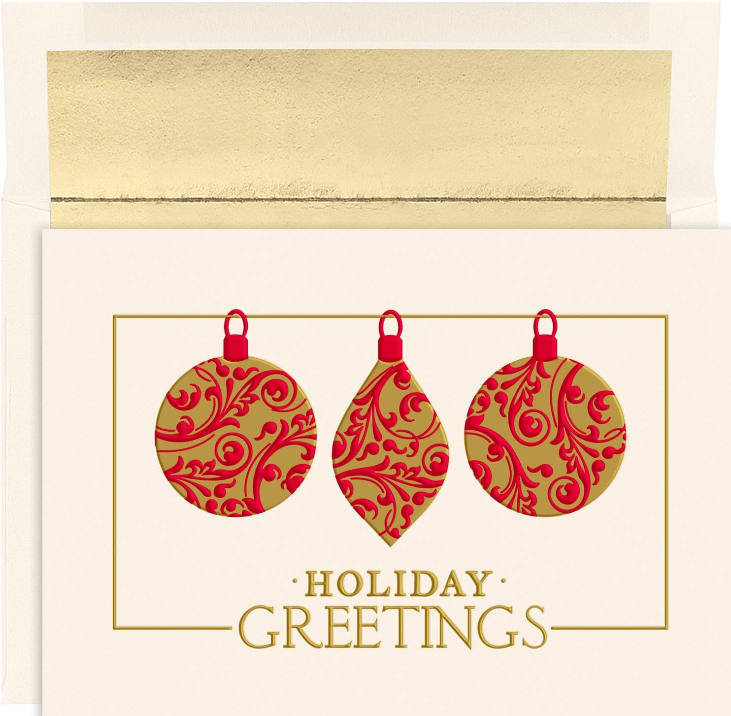 Masterpiece Holiday Collection 16-Count Christmas Cards with Foil Lined Envelopes, Beautiful Ornaments