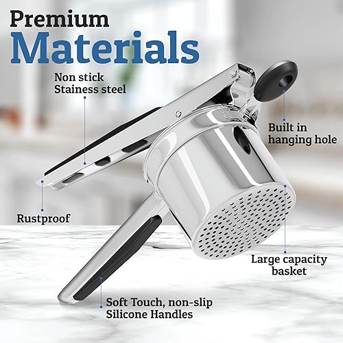 Miniatura 4 de PriorityChef - Ricer de papas grande de 15 onzas con 3 discos, resistente acero inoxidable para puré de papas, triturador de papas, herramienta de