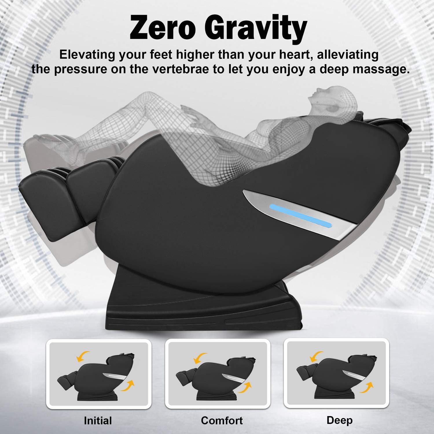 Massage Chair, Full Body Shiatsu Massage Recliner, 8 Fixed Massage Rollers Zero Gravity Massage Chair with Airbags Bluetooth Speakers Heat Function Foot Roller LED Light for Home (Black)