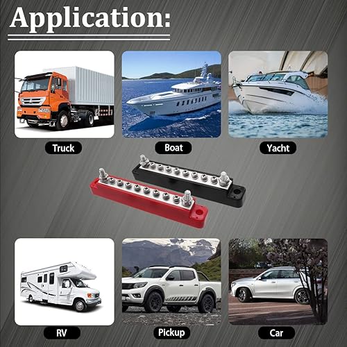 Miniatura 5 de (rojo + negro) Bloque de terminales de distribución de energía con cubierta con 2 pernos de terminal de 14 pulgadas (M6), 8 tornillos de terminal