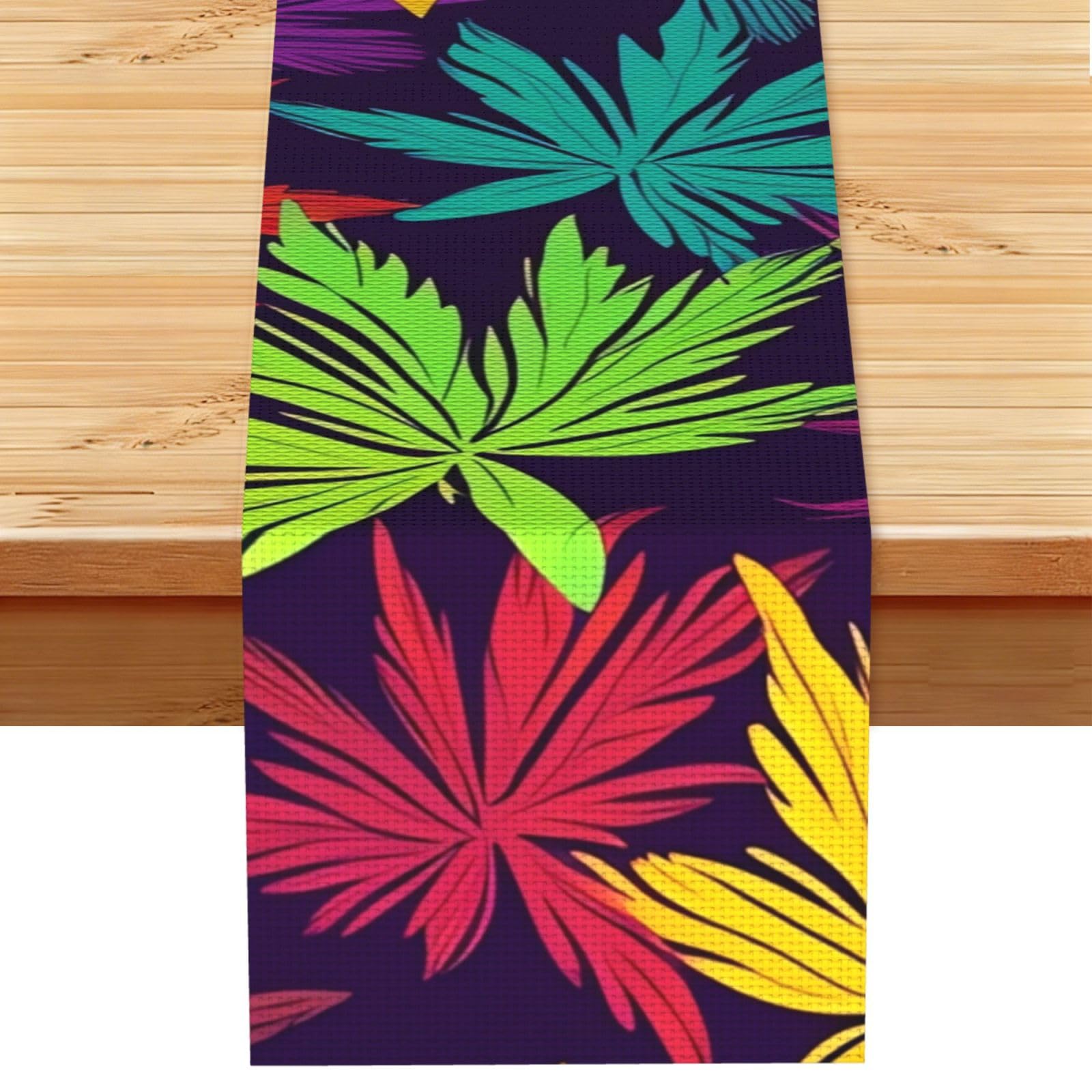 Bright Colorful Weed Pattern Table Runner 13 x 72 Inches Long, Cotton Linen Table Runners for Kitchen Dining Table Decoration - Washable Tablecloth Modern Tablerunner for Home Party Decor