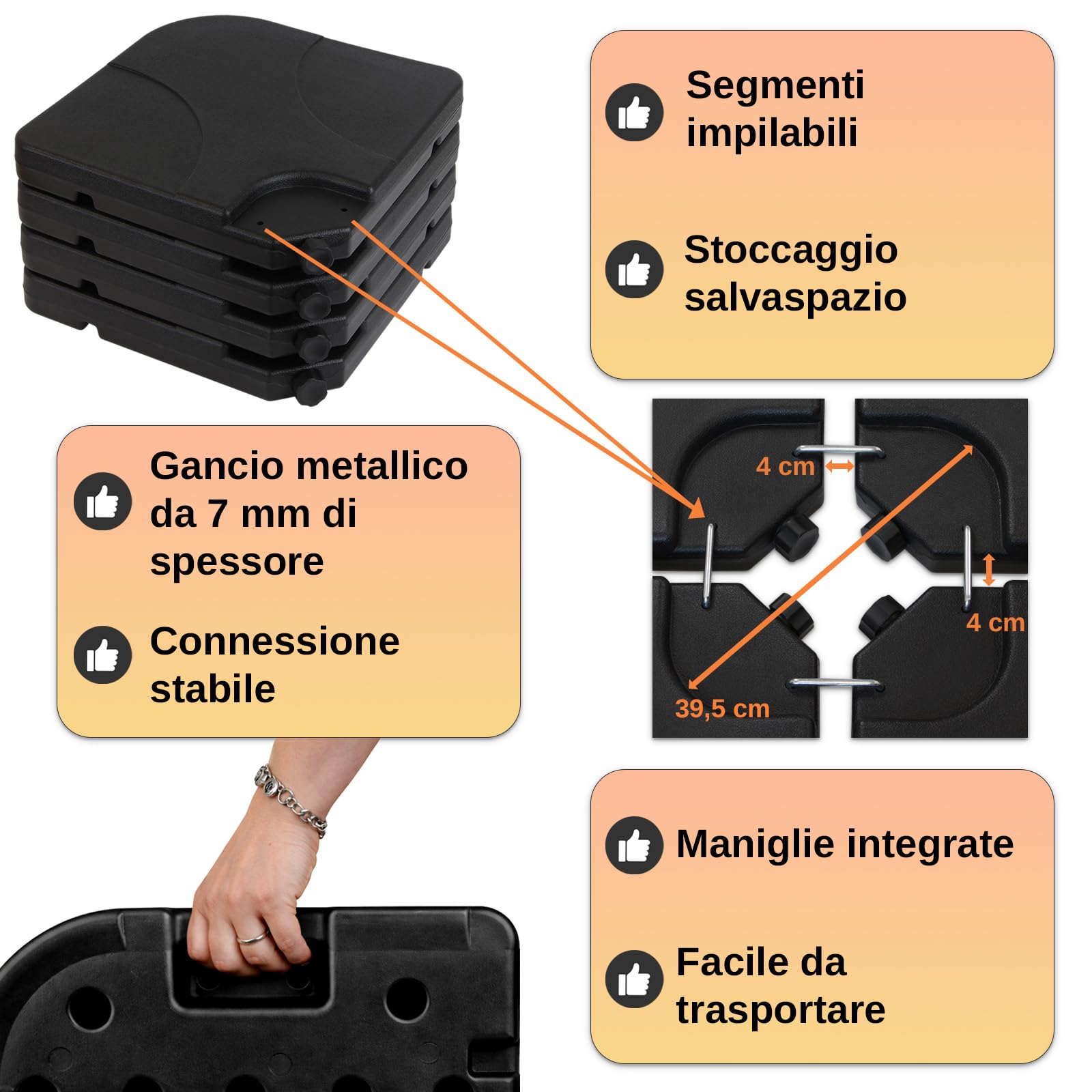 Montafox Pesi per Ombrellone Base Parasole Nero 60 Litri 100 kg