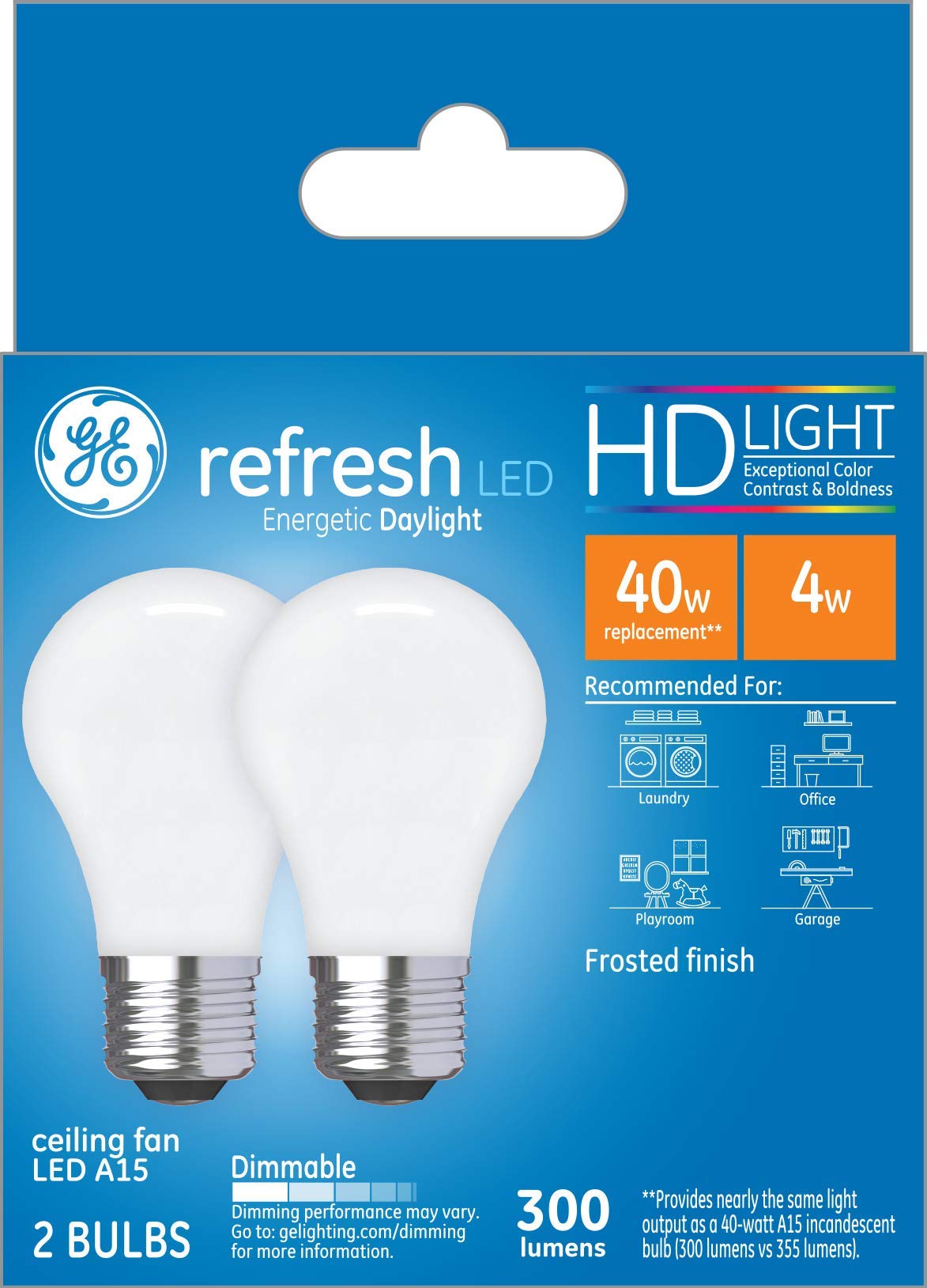 GE Refresh LED Light Bulbs, 40 Watt, Daylight, A15 Ceiling Fan