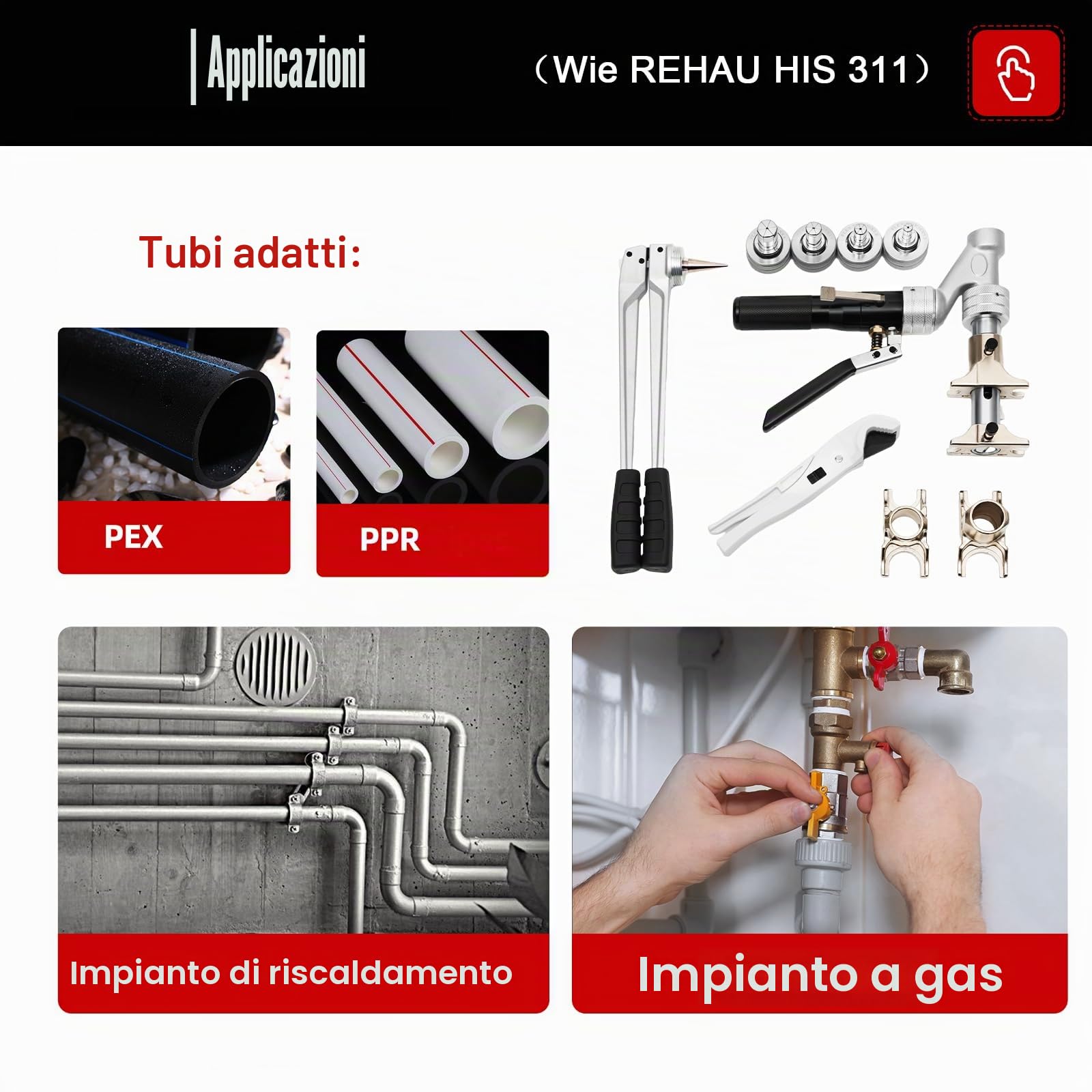 Pinza a Spinta 16-32 mm per Ritaglio e Pressione - Pressa per Allungamento Tubo Idraulica in Rame per REHAU HIS 311