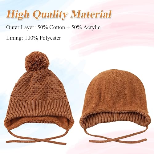 Miniatura 3 de Gorros de invierno para niña con forro polar para niños, gorro de punto con orejeras con pompón, de 0 a 8 años