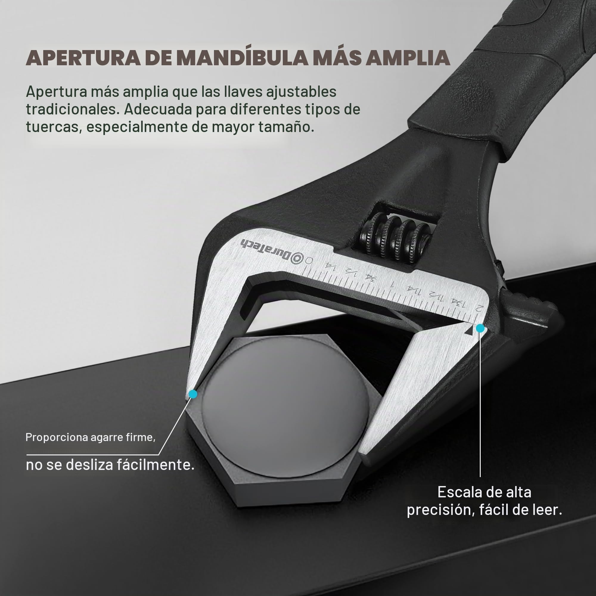 DURATECH Llave ajustable para fontanería de 250mm, Llave ajustable de apertura ancha, forjada en caída Cr-V, SAE y escala métrica marcada, agarre ergonómico