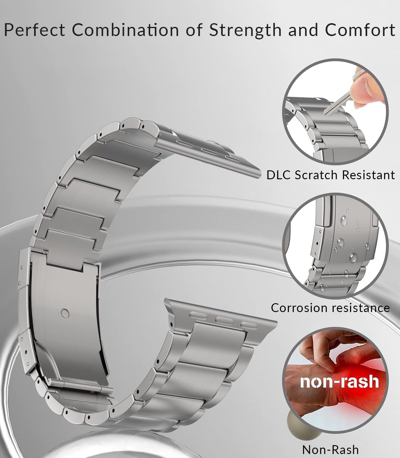 Titanium Band for Apple Watch Ultra 2, Titanium Metal Watchband Strap with Integrated Buckle for Apple iWatch 46mm 45mm 44mm 42mm 41mm 40mm 38mm Series 10/9/8/7/6/5/4/3/2/1/SE