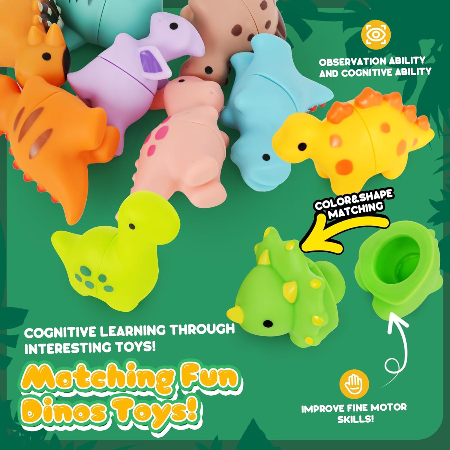 Dinosaur Toys,Montessori Preschool Learning Activities Fine Motor Toys for Kids,10 pcs Little People Dinosaur Matching Games for 2-3 Year Old Boys Girls