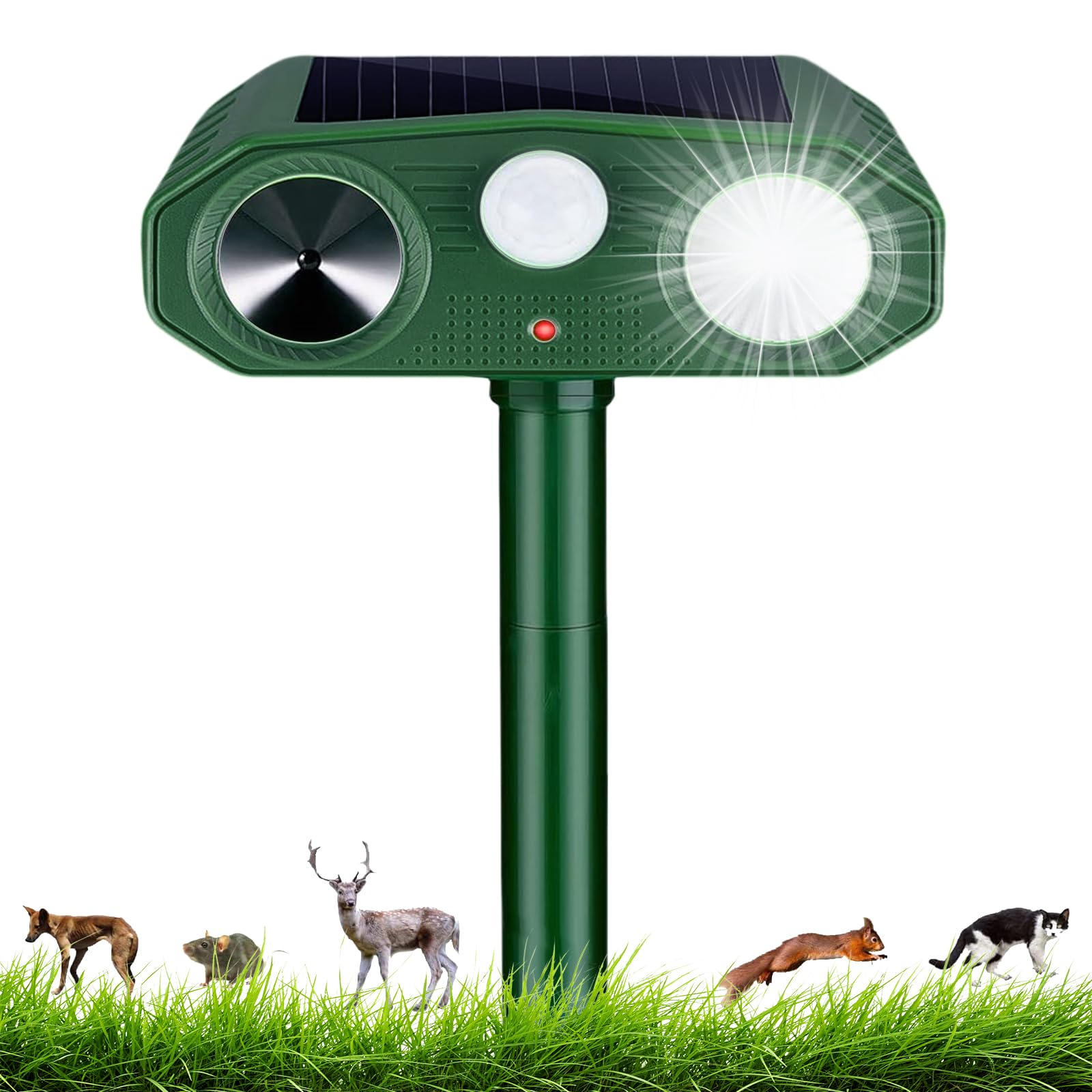 Ultrasonic Cat Repellent, Cat Deterrents Solar & USB Animal Repeller 3 Modes, Waterproof Wild Animal Scarer Repellent with PIR Sensor & Flashing Light, for Cats, Dogs, Fox, Bird, Squirrels