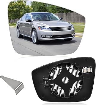 TOP-MAX VW Passenger Right Side Mirror Glass for 2011-2018 Volkswagen Jetta, 2012-2016 VW Beetle, 2012-2015 VW Passat, Convex Heated Mirror Glass Replacement with Backplate & Holder