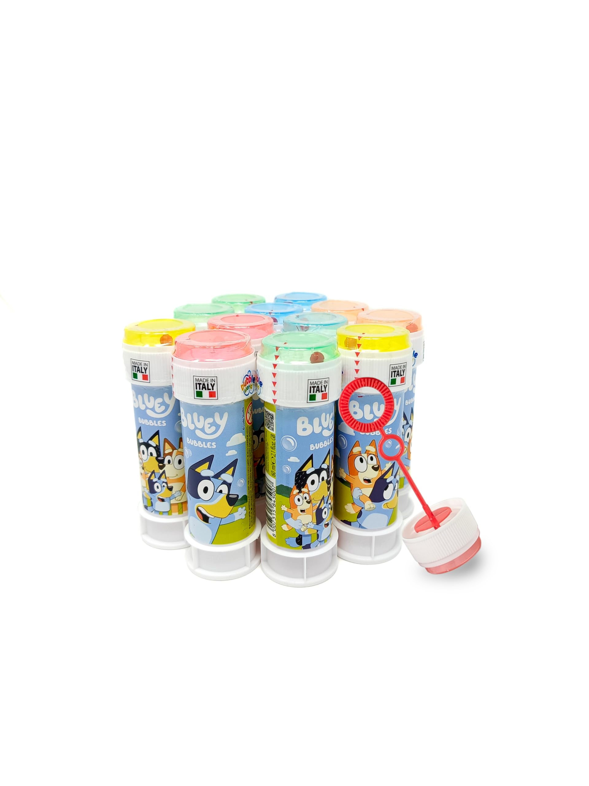Anila's Bluey Bubble Tubs with Wands, 60ml Solution & Maze Lid, Set of 12, Party Bag Fillers & Favours, Ages 3+