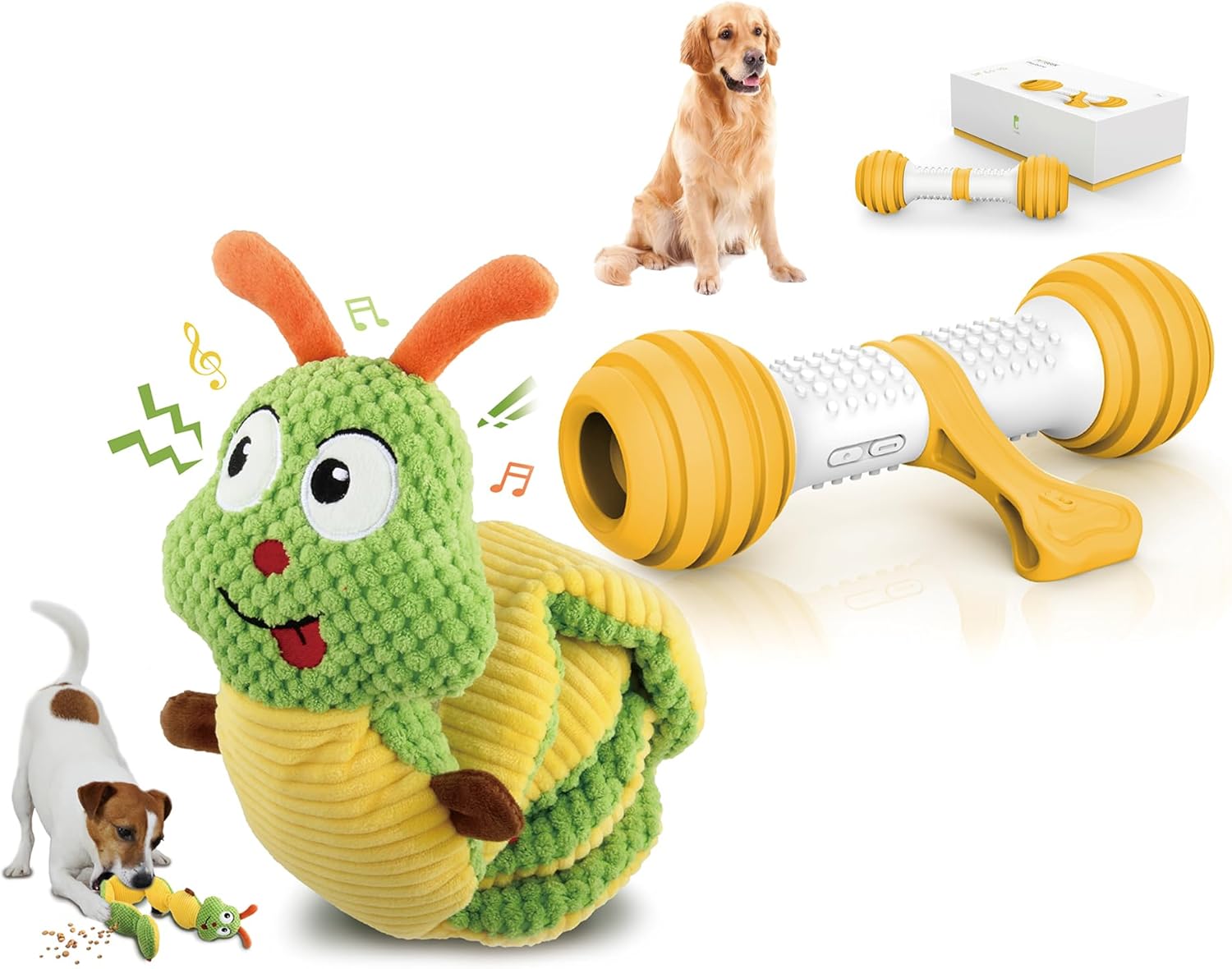 PETGEEK Bundle 2 Items Treat Dispenser Dog Toys Automatic Dog Bone Toy & Gigwi Interactive Dog Puzzle Toys Automatic Pet Feeder with Dual Power Supply and Remote Control