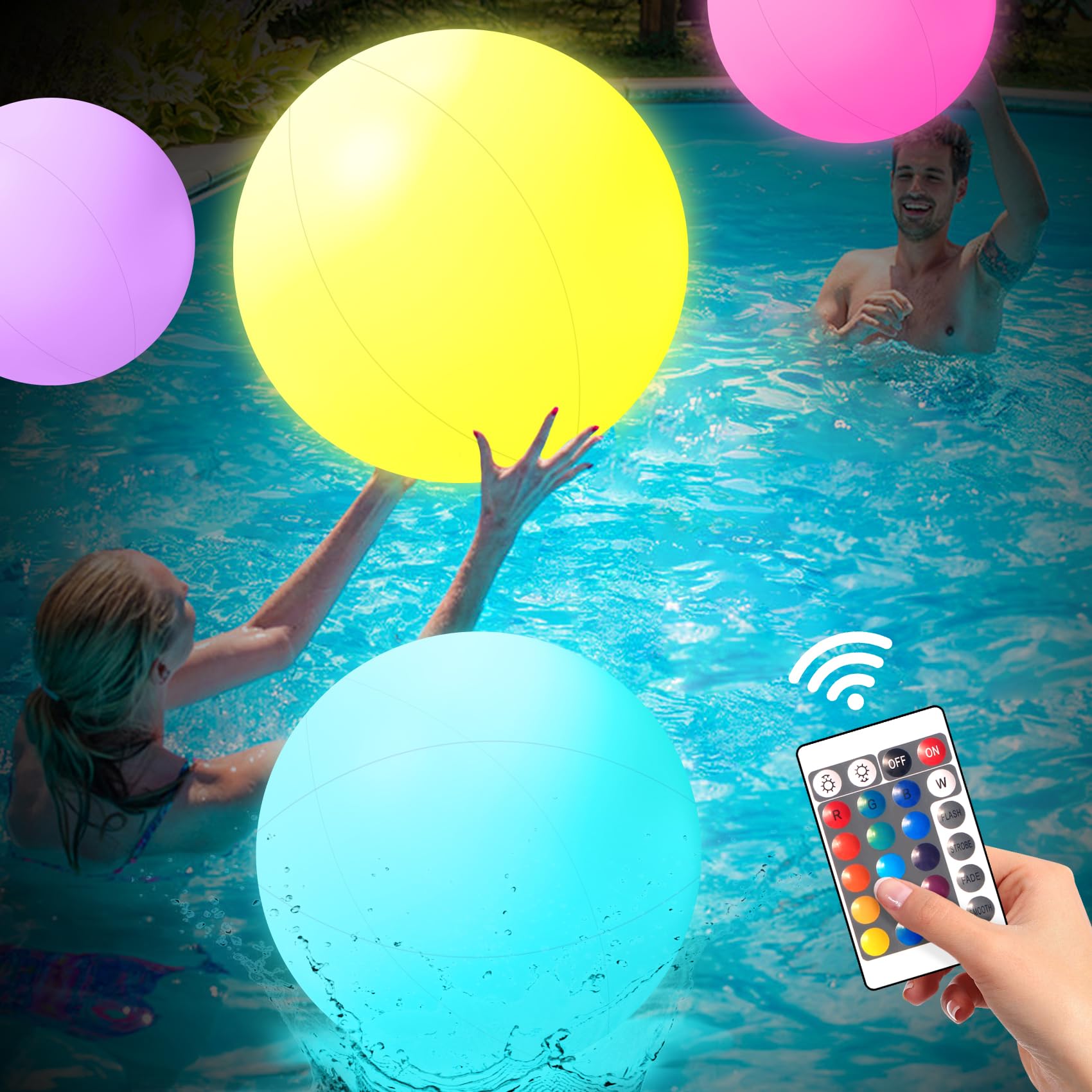 Pool Toys 16 Inch 5 Pack- LED Beach Ball with Remote Control,Suitable for Pool Games Night Summer Pool Party,Outdoor Everybody Family Games