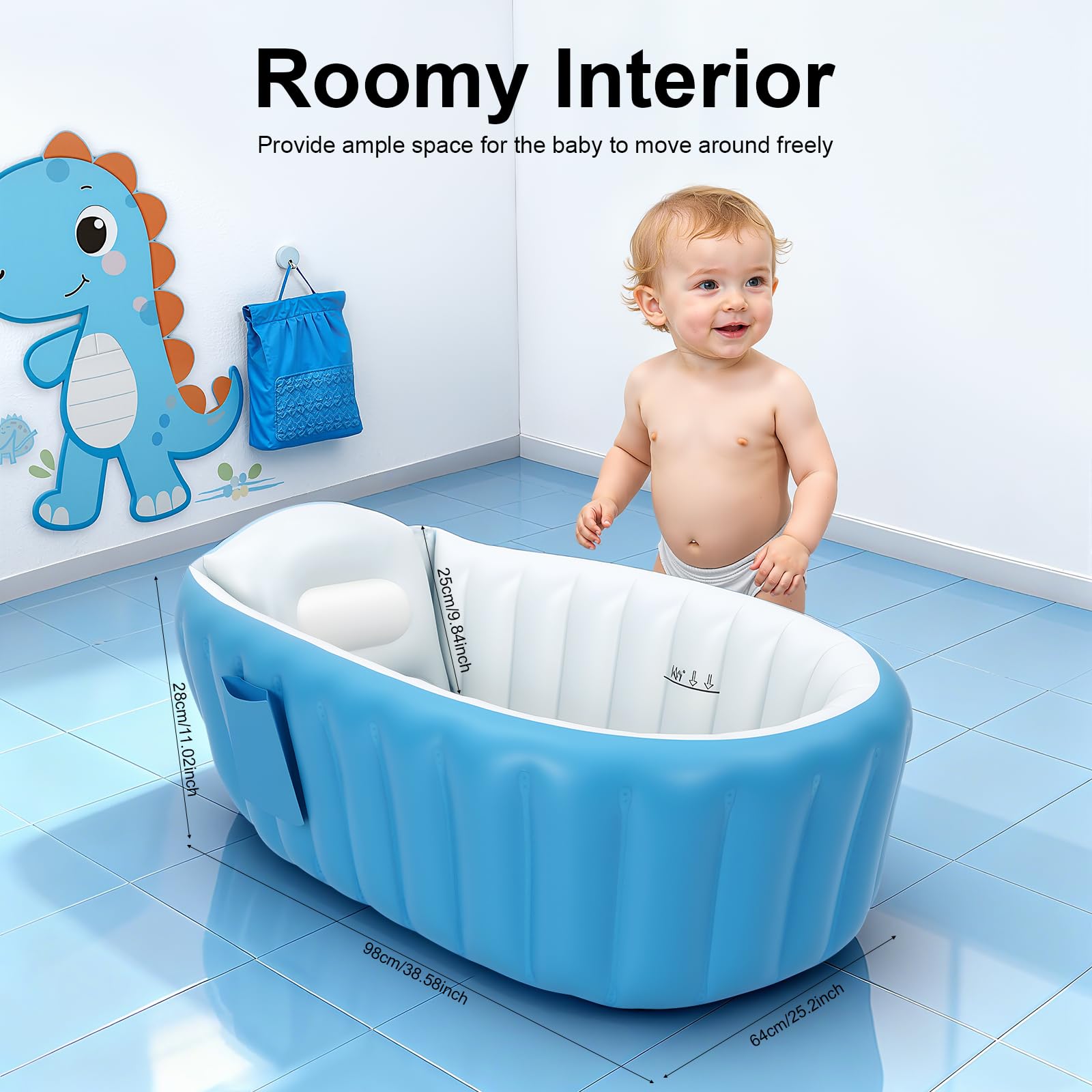 Vasca da bagno gonfiabile per bambini, portatile da viaggio per neonato, vasca da bagno per bambini con pompa ad aria, pieghevole antiscivolo bacino doccia mini aria piscina per neonati piscina per