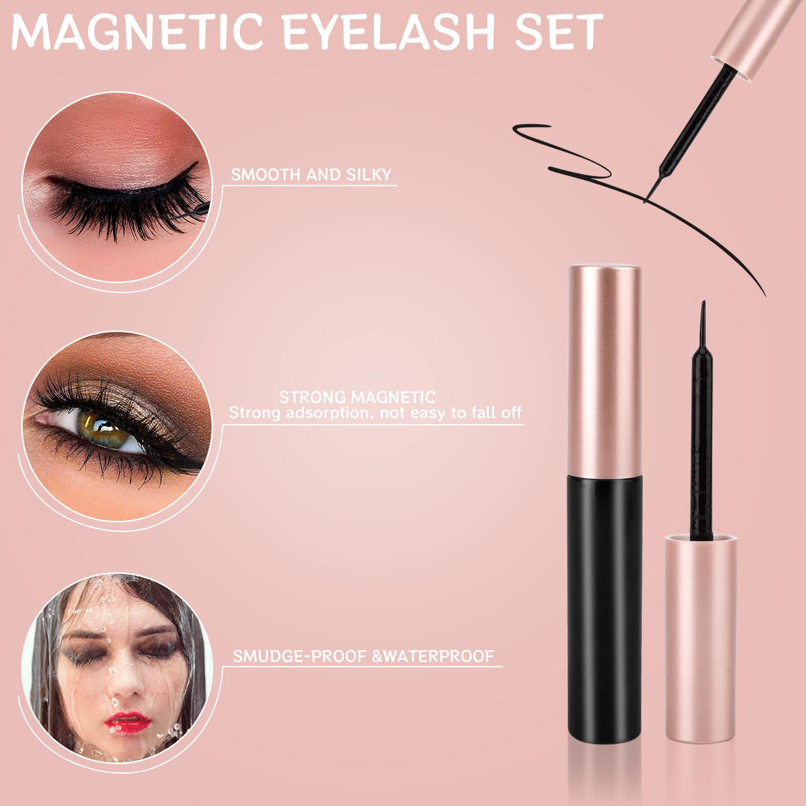 10 Pair Magnetyczny zestaw do rzęs z pęsetą, magnetyczne rzęsy, z zestawem magnetycznych eyelinerów
