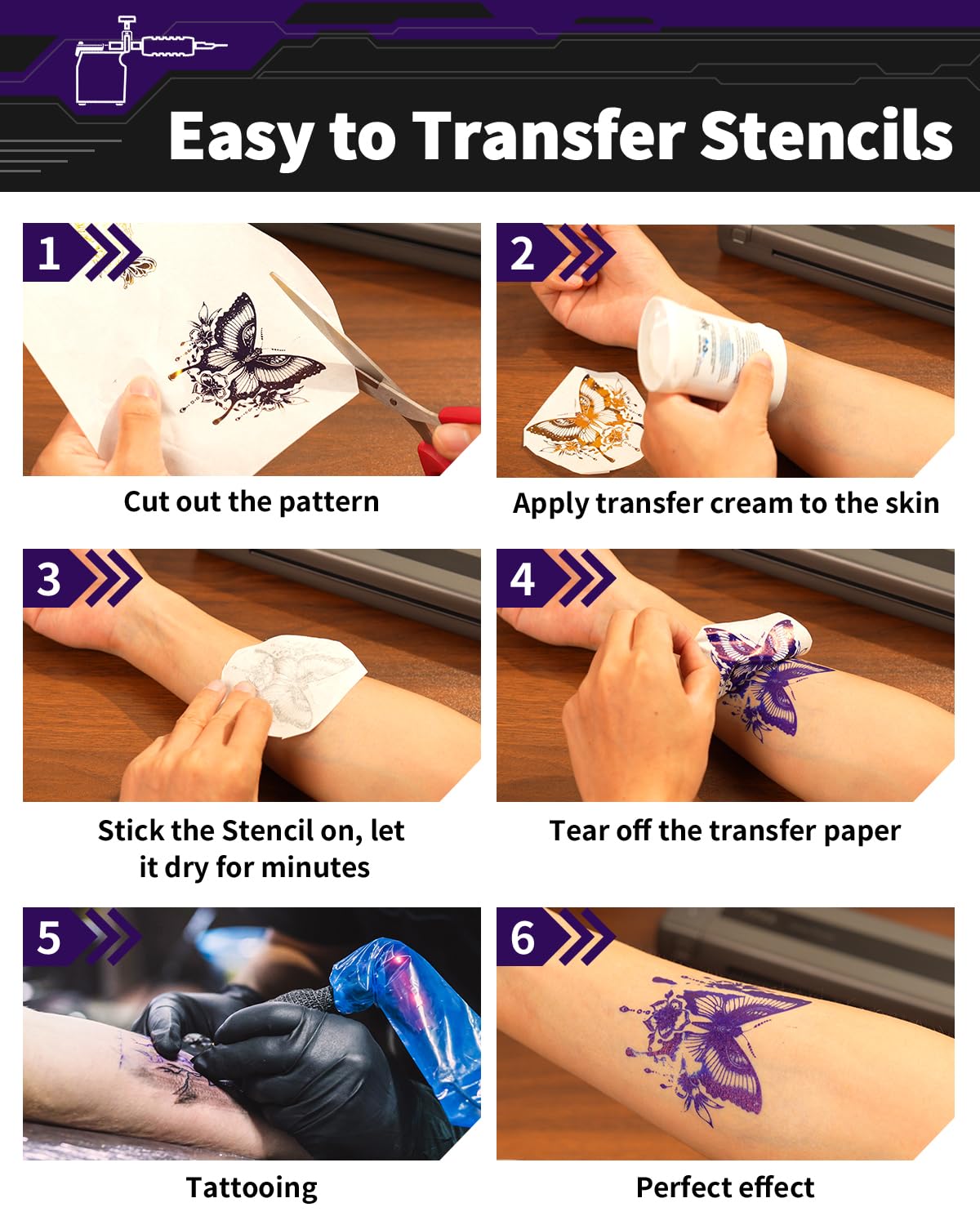 Phomemo Trasferimento Stencil,Tattoo Stencil Paper,100 Fogli Carta per Tatuaggi,Trasferimento di Tatuaggi A4 Tattoo Transfer Papier Compatible with M08F TP81 TP83 TP88 Stampante per Tatuaggi