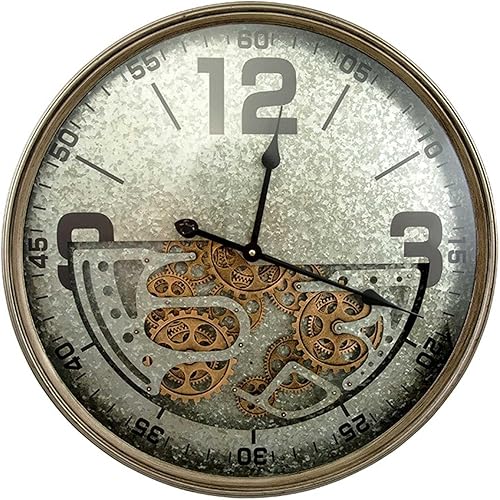 Reloj de pared grande con engranaje de metal vintage, silencioso con pilas, estilo industrial para sala de estar y decoración del hogar