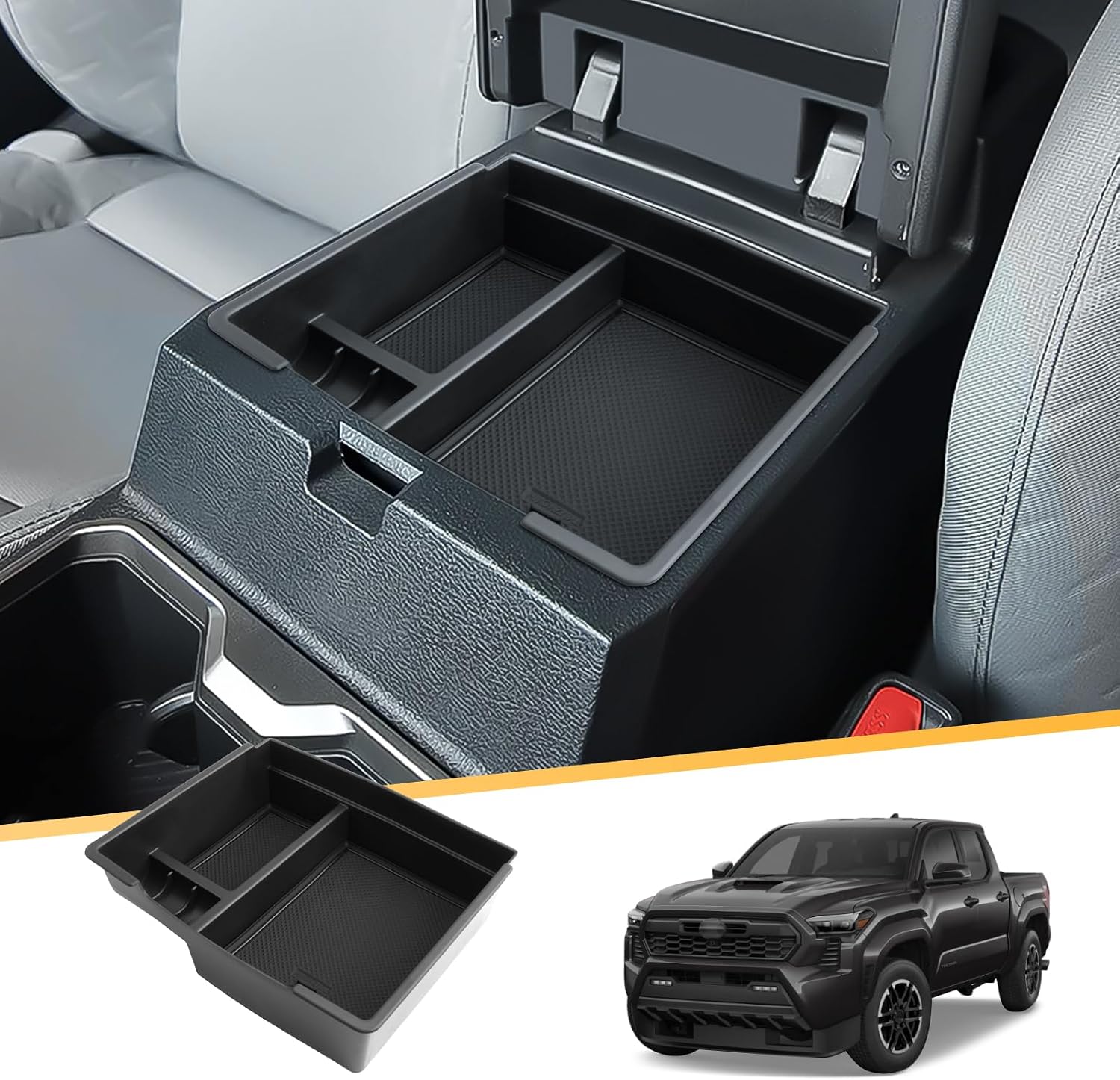 Compatible with 2024 2025 Toyota Tacoma Center Console Organizer 2024 2025 Tacoma [SR/SR5/TRD/Limited/Trailhunter/TRD Pro] Center Console Tray Tacoma Storage Box ABS 2024 2025 Tacoma Accessories