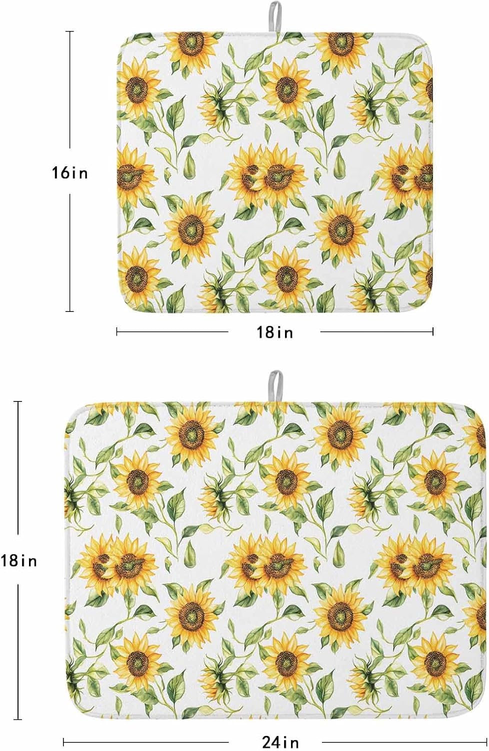 Dish Drying Mat Set of 2 Summer Sunflower Microfiber Absorbent Reusable Washable Dish Drying Rack Mat Country Flower Leaf Coffee Mat for Coffee Maker Bar Kitchen Countertops 18x24inch