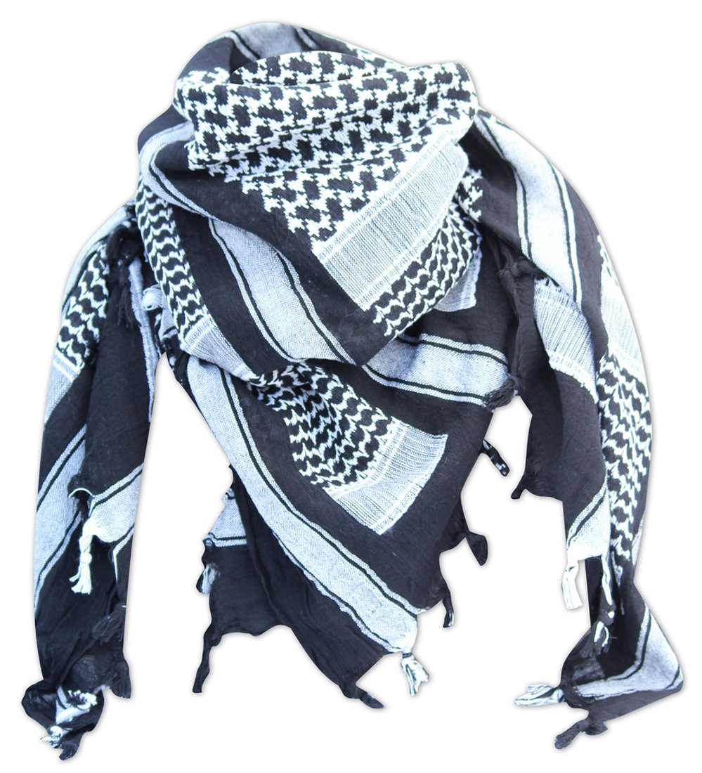 SHEMAGH SCARF ARMY ISSUE ARAB MILITARY FORCES SAS BIKER NECK WARMER (White and Black, One Size)