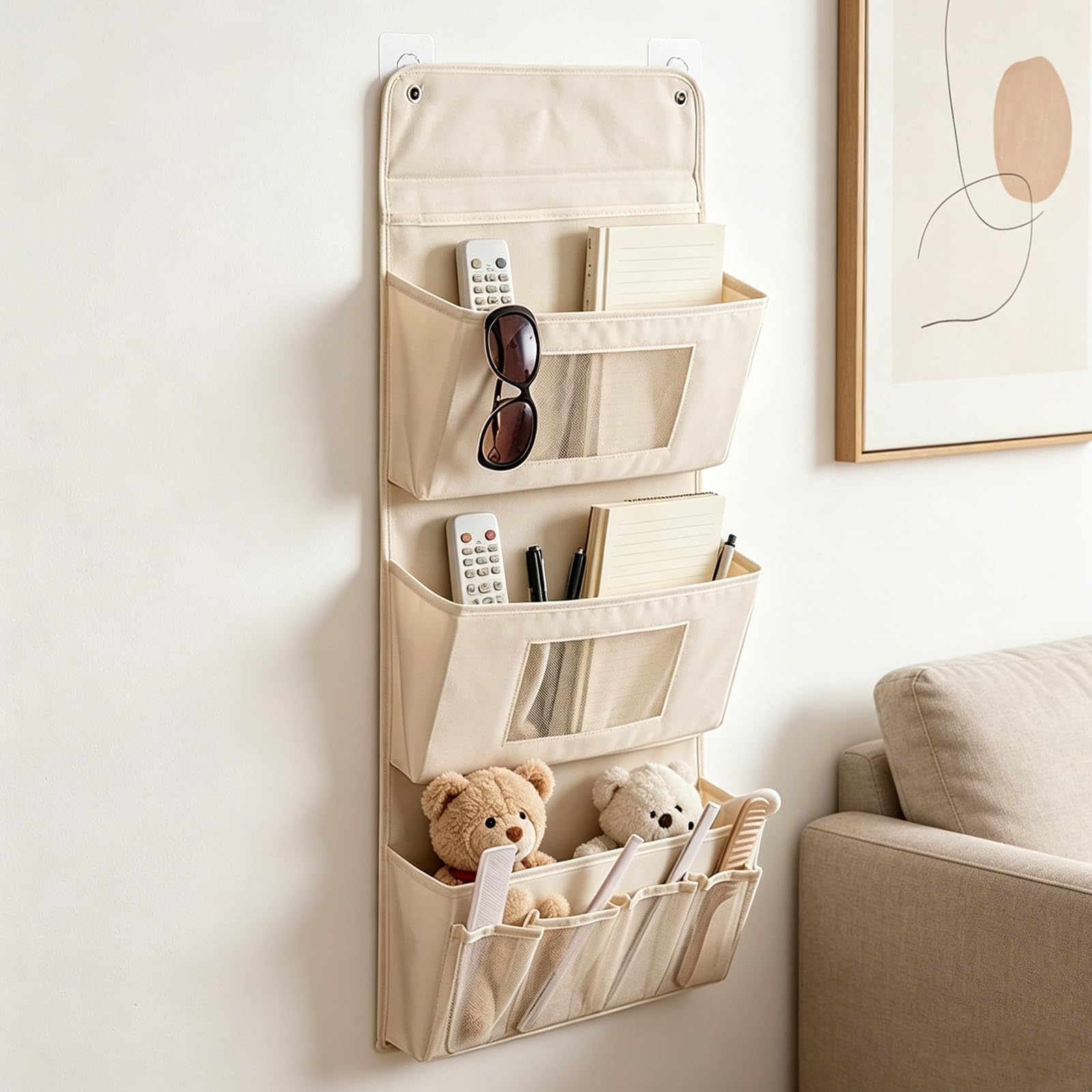 Hängeorganizer mit 2 Haken Faltbare Hängende Aufbewahrung aus Oxford-Stoff Aprikose Wandorganizer 3-Schichten Hängeaufbewahrung Tür Organizer für Badezimmer Kleiderschrank Schlafzimmer(40x90cm)